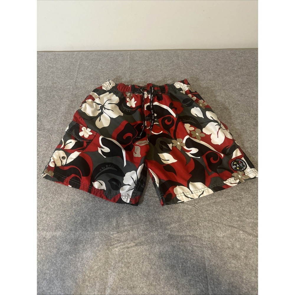Maui & Sons Board Shorts Tropical Floral Swim Trunks Mens Size‎ 30 Red Tie Waist